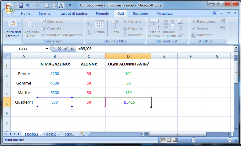 divisione-in-excel